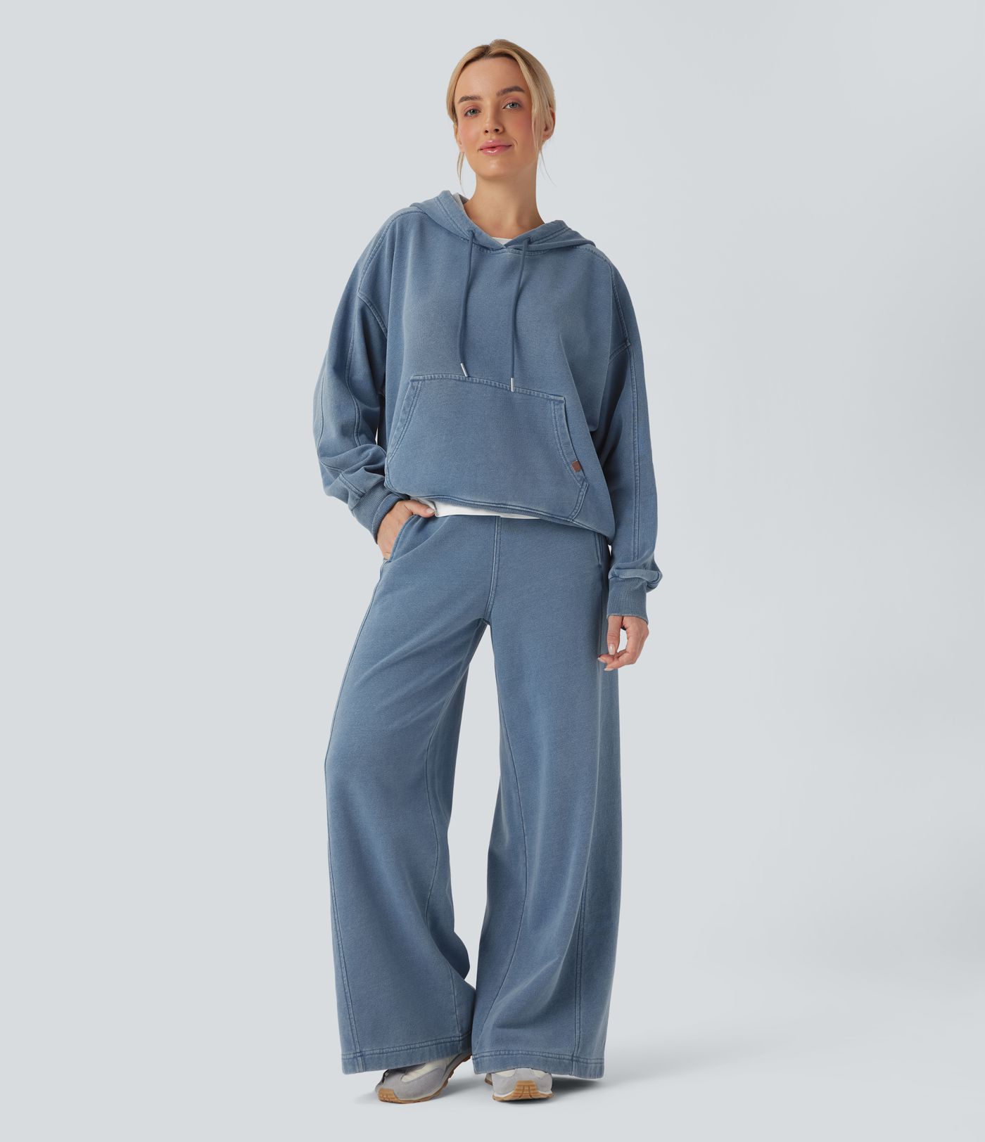 Halara Flex™ Hooded Casual French Terry Denim Sweatshirt with Pocket