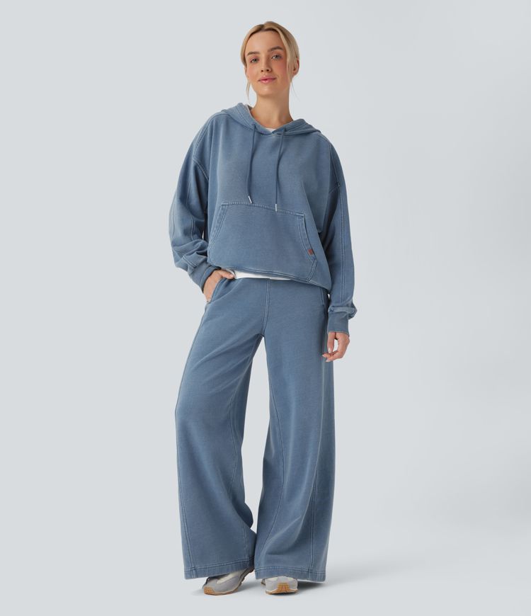 Halara Flex™ Hooded Casual Denim Sweatshirt with Pocket