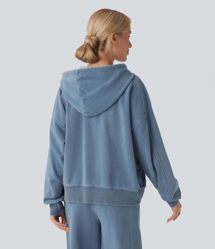 Halara Flex™ Hooded Casual Denim Sweatshirt with Pocket