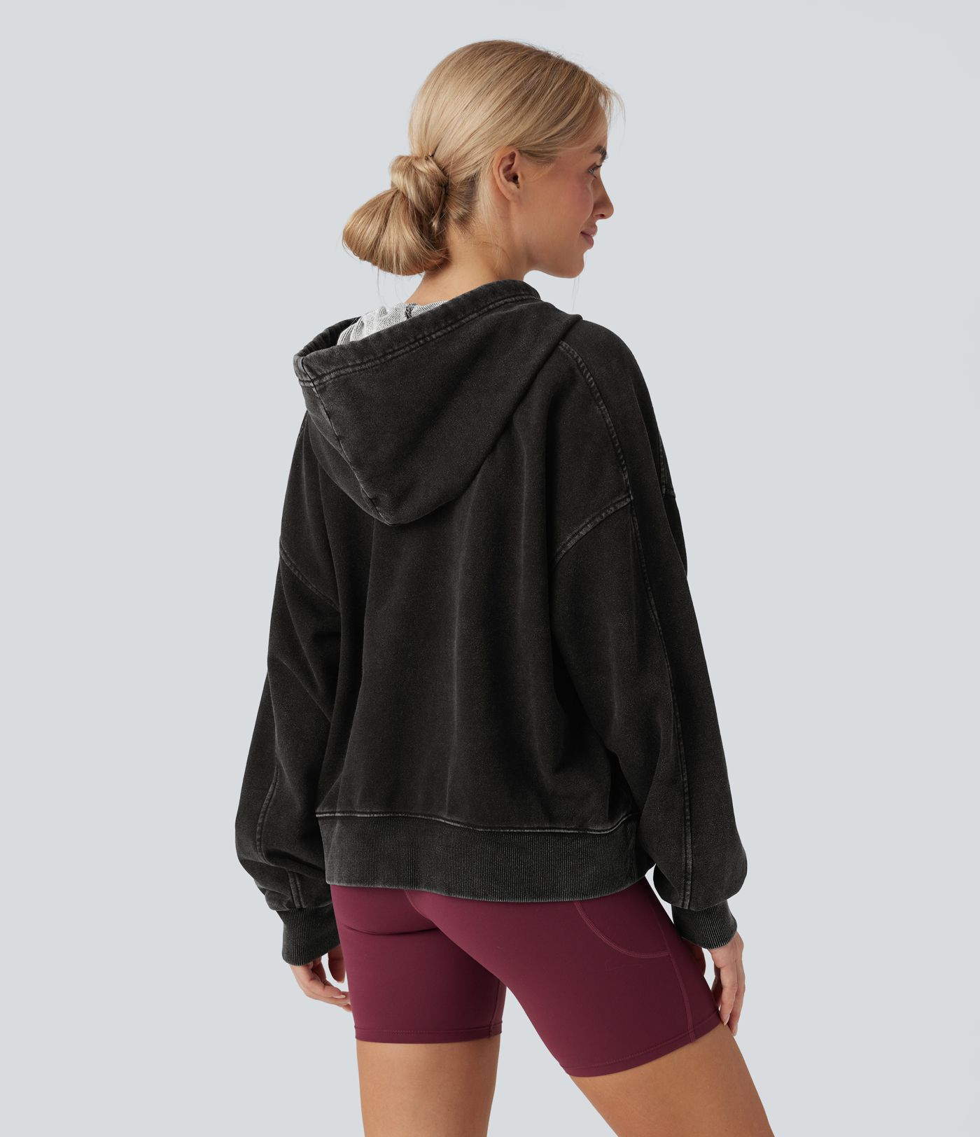 Halara Flex™ Kapuzen-Freizeit-Jeansjacke mit Tasche