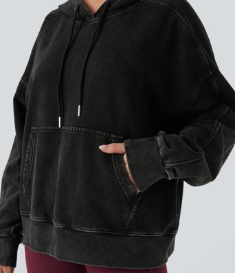 Halara Flex™ Kapuzen-Freizeit-Jeansjacke mit Tasche