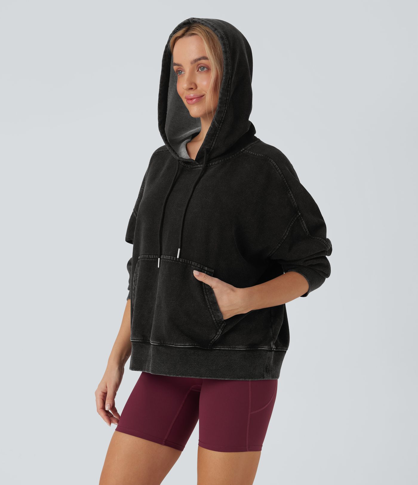 Halara Flex™ Kapuzen-Freizeit-Jeansjacke mit Tasche