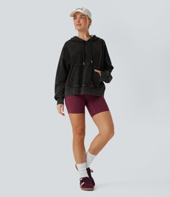 Halara Flex™ Kapuzen-Freizeit-Jeansjacke mit Tasche