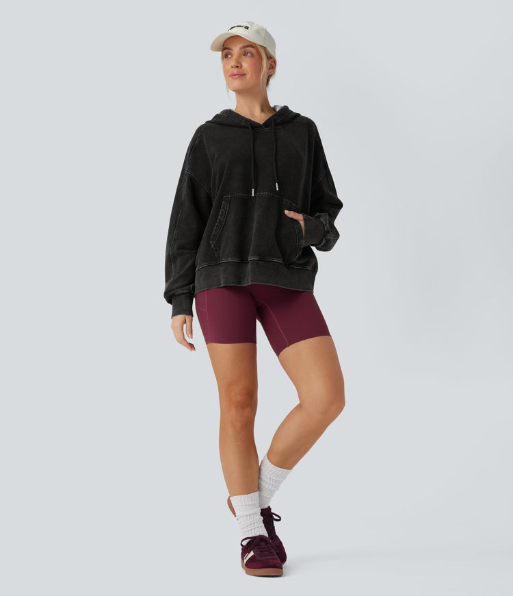 Halara Flex™ Kapuzen-Freizeit-Jeansjacke mit Tasche