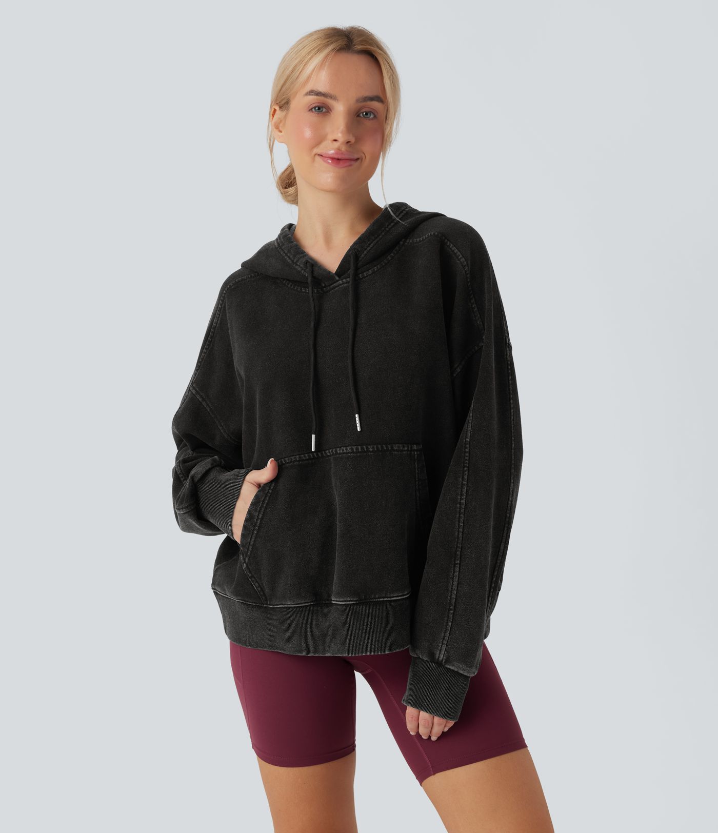 Halara Flex™ Kapuzen-Freizeit-Jeansjacke mit Tasche