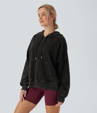 Halara Flex™ Kapuzen-Freizeit-Jeansjacke mit Tasche