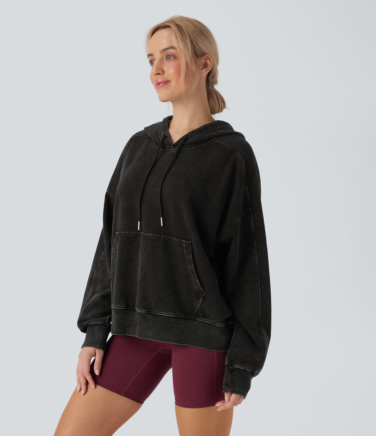 Halara Flex™ Kapuzen-Freizeit-Jeansjacke mit Tasche