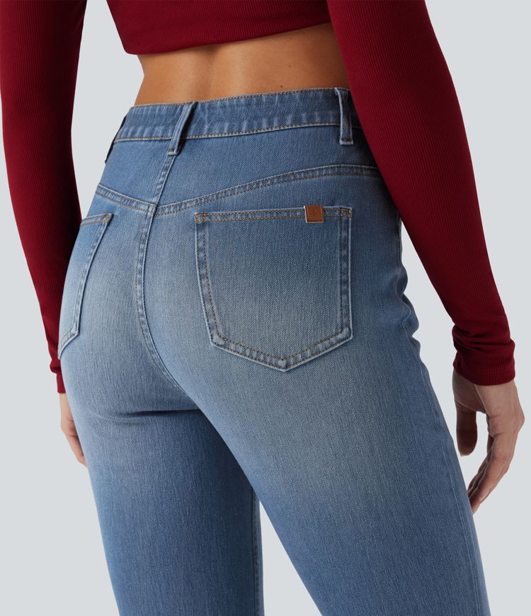 Halara Flex™ High Waisted Rolled Hem 7/8 Casual Flare Jeans with Pockets