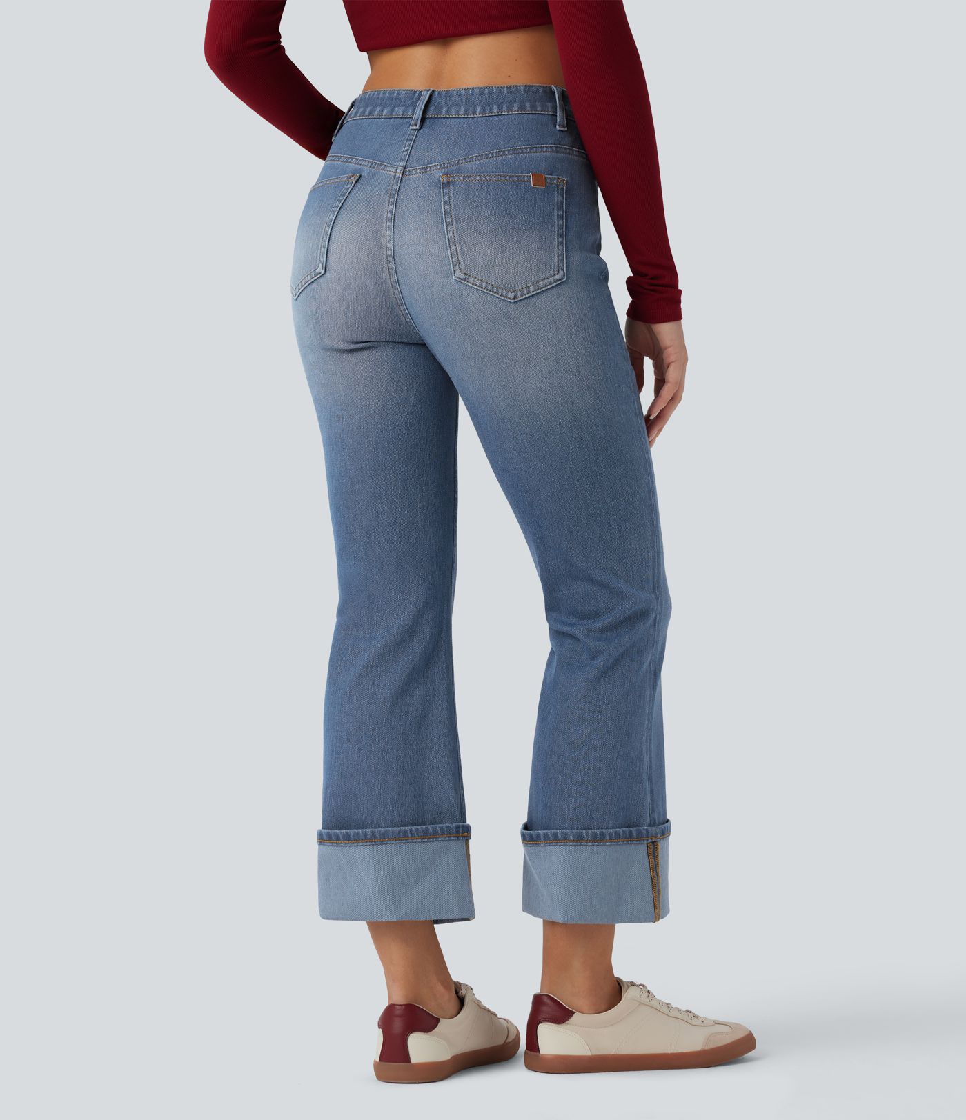 Halara Flex™ High Waisted Rolled Hem 7/8 Casual Flare Jeans with Pockets