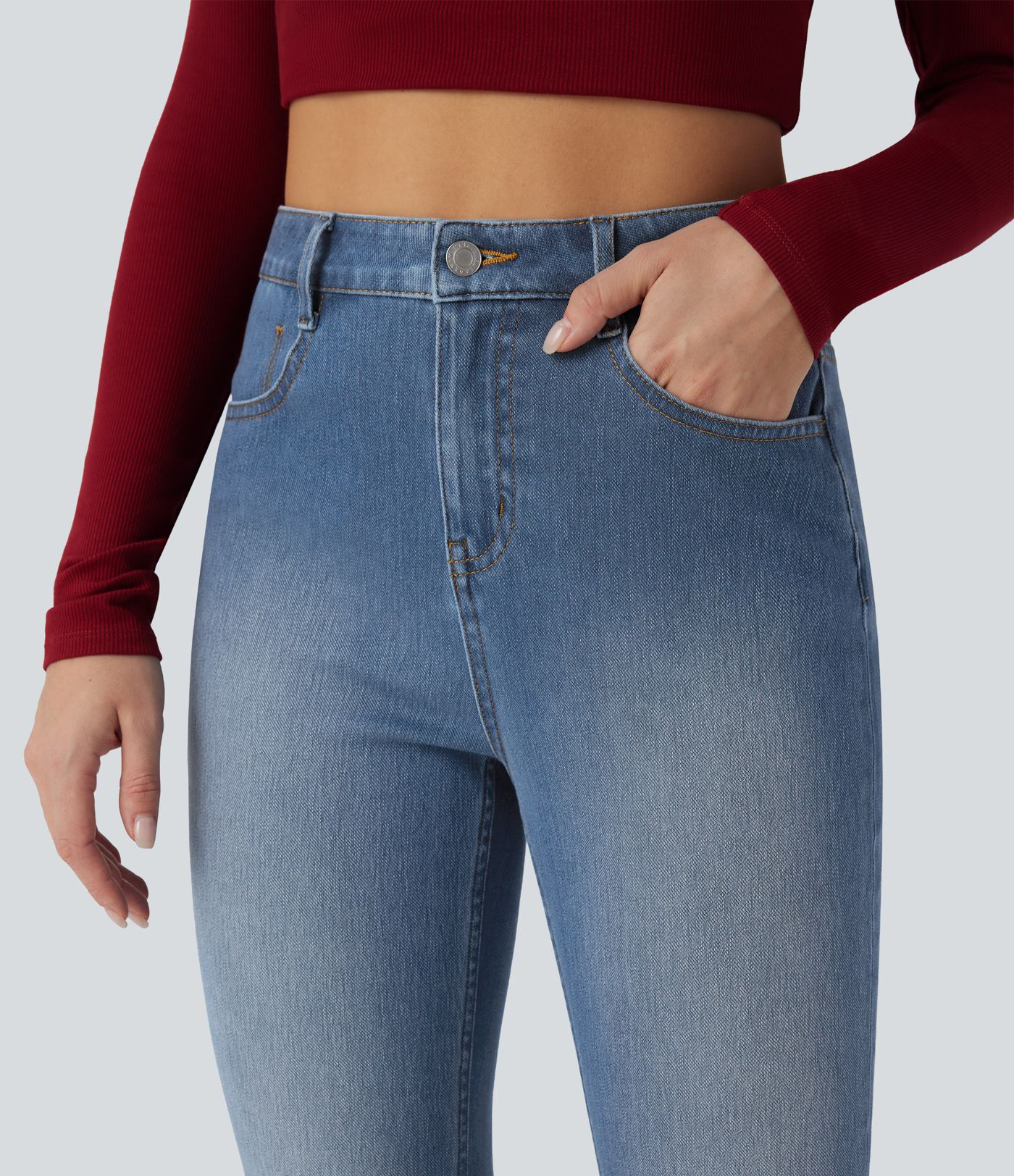 Halara Flex™ High Waisted Rolled Hem 7/8 Casual Flare Jeans with Pockets