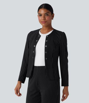 Rundals Langarm Offene Vorderseite Arbeits-Blazer