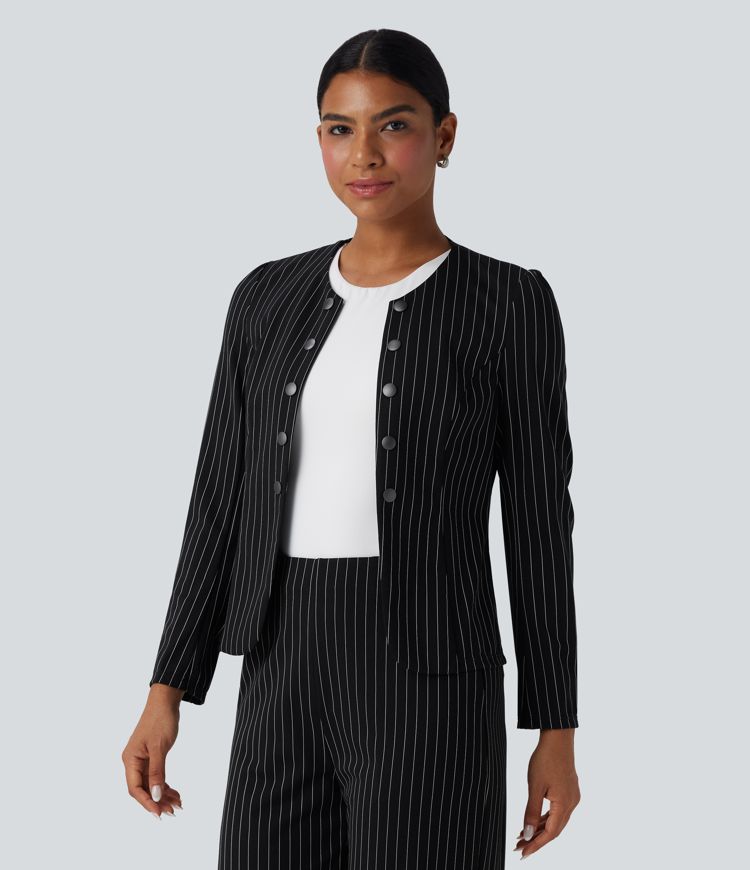 Rundals Langarm Offene Vorderseite Arbeits-Blazer