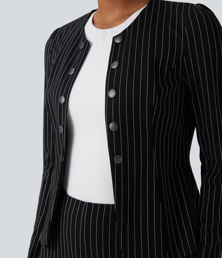 Rundals Langarm Offene Vorderseite Arbeits-Blazer