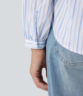 Lässige Bluse mit V-Ausschnitt und Hoch-Tief-Streifenmuster