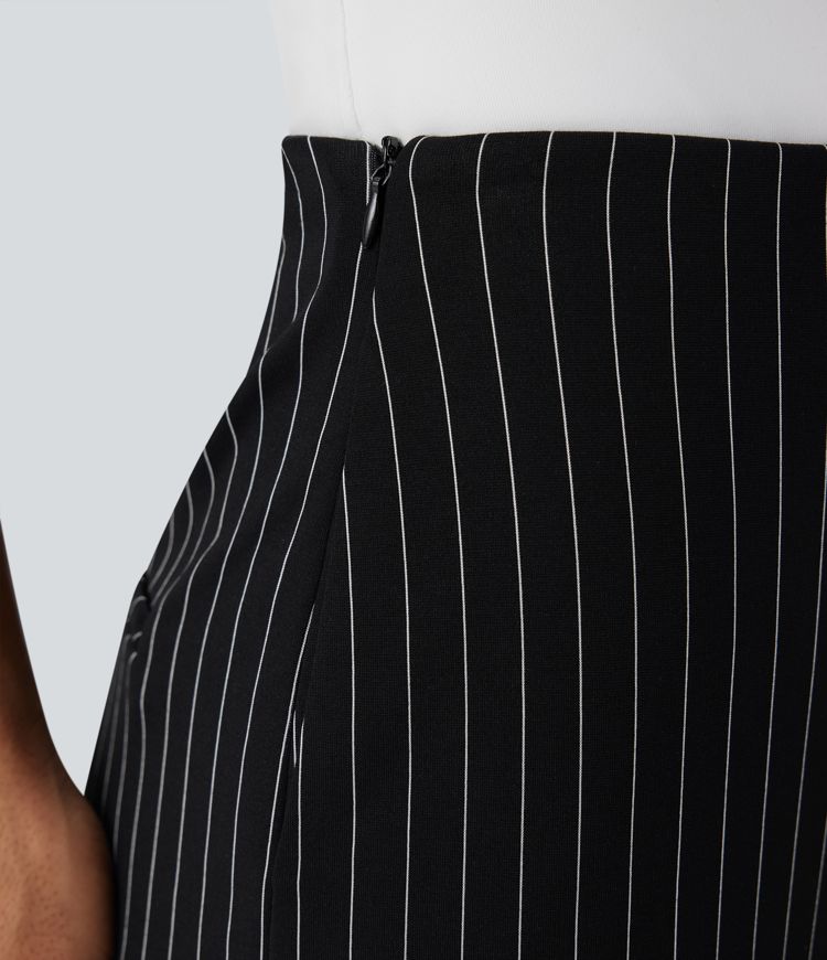 High Waisted Straight Leg Stripe Work Pants with Pockets