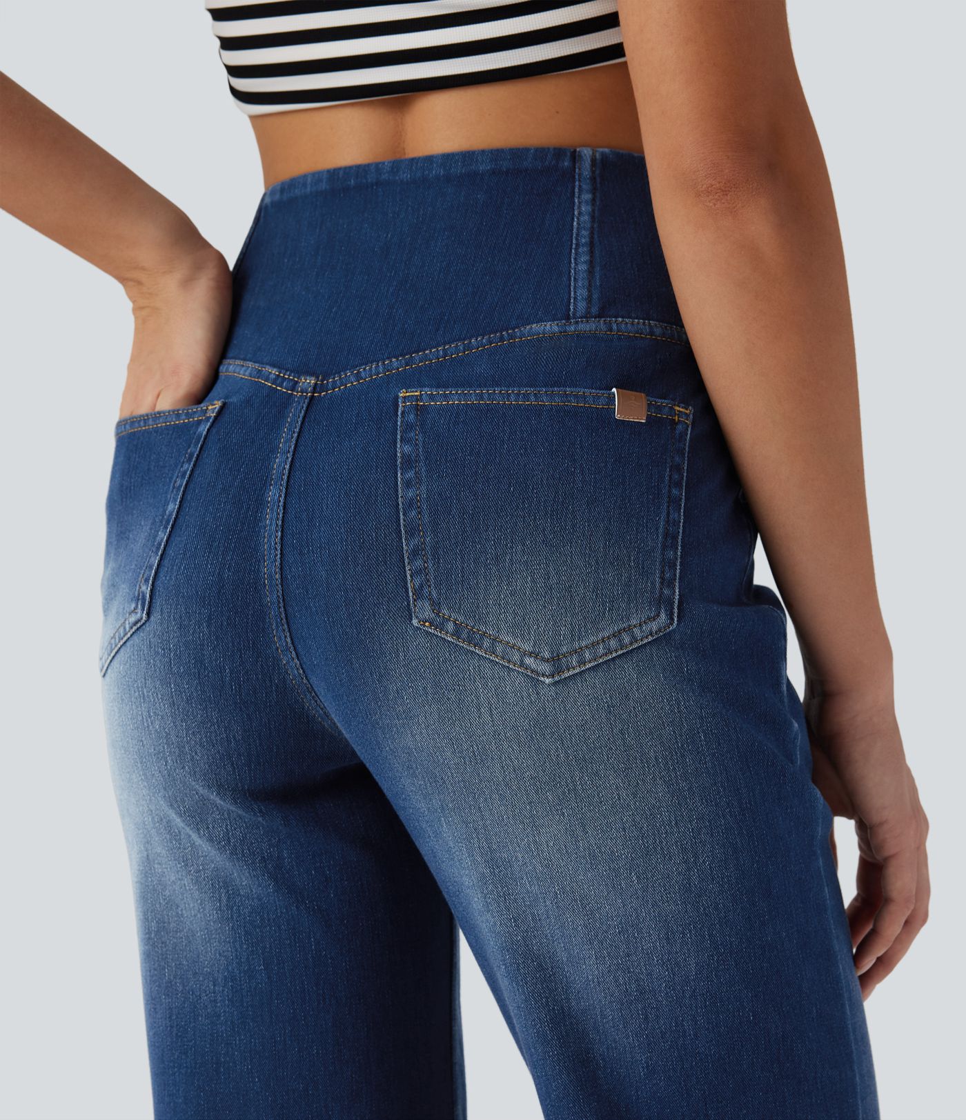 Halara Flex™ Crossover High Waisted Tummy Control Casual Straight Leg Jeans with Pockets