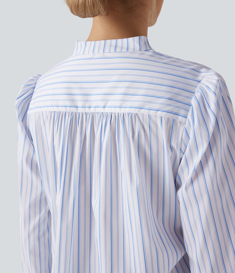 V-neck High Low Striped Print Casual Blouse