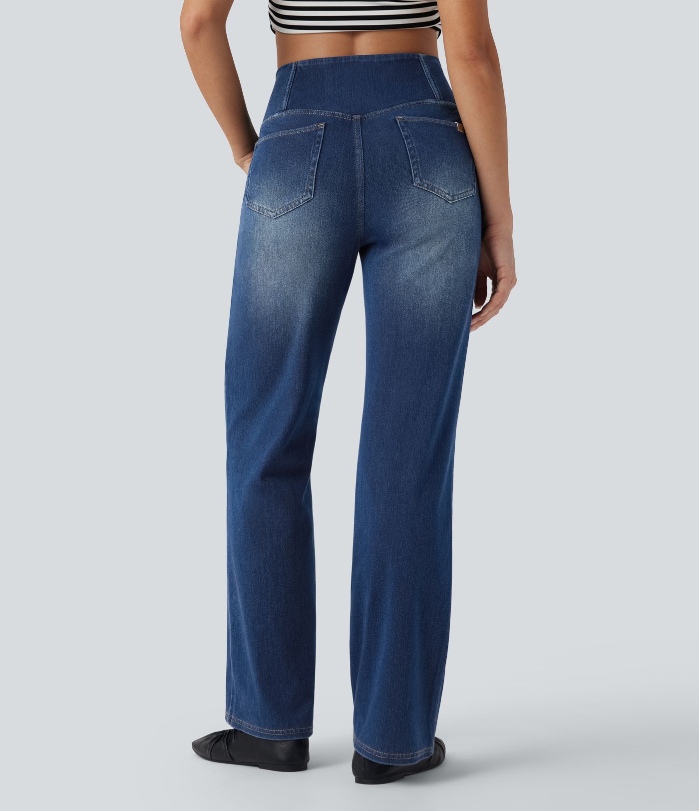 Halara Flex™ Crossover High Waisted Tummy Control Casual Straight Leg Jeans with Pockets