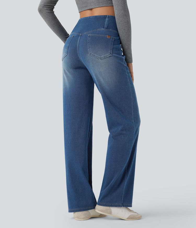 Halara Flex™ SoCinched Crossover High Waisted Tummy Control Casual Straight Leg Jeans with Pockets