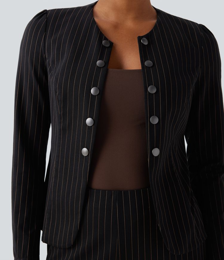 Blazer de oficina con cuello redondo de manga larga y parte delantera abierta