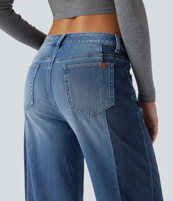 Halara Flex™ Low Rise Color Block Wide Leg Casual Jeans with Pockets