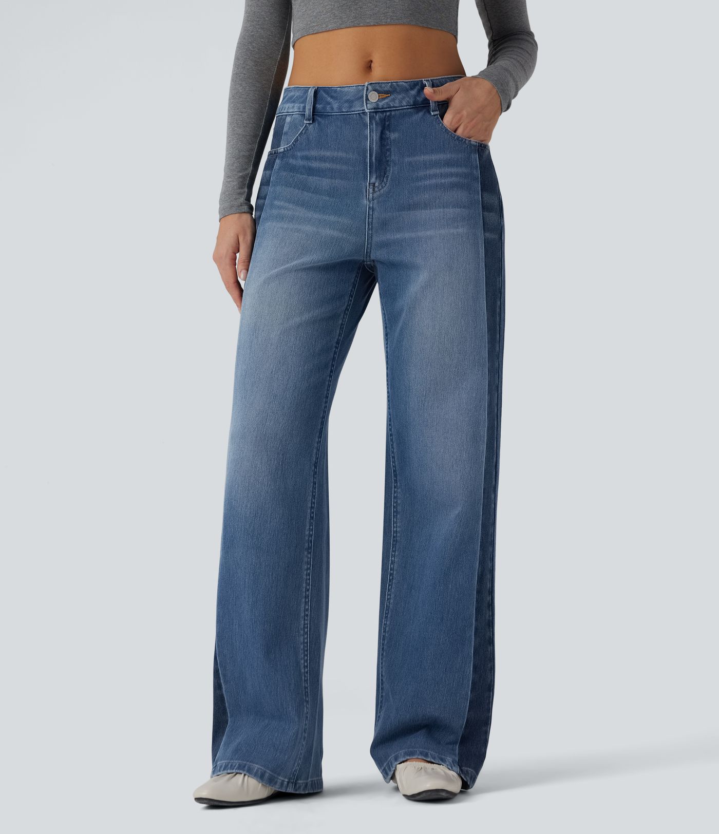 Halara Flex™ Low Rise Color Block Wide Leg Casual Jeans with Pockets