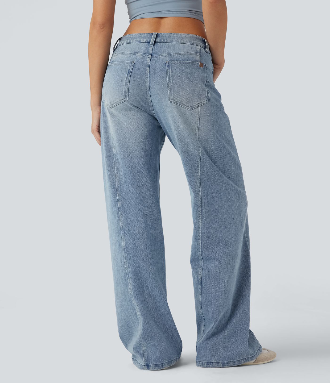 Halara Flex™ Niedrige Taille Weite Bein Casual Jeans mit Taschen