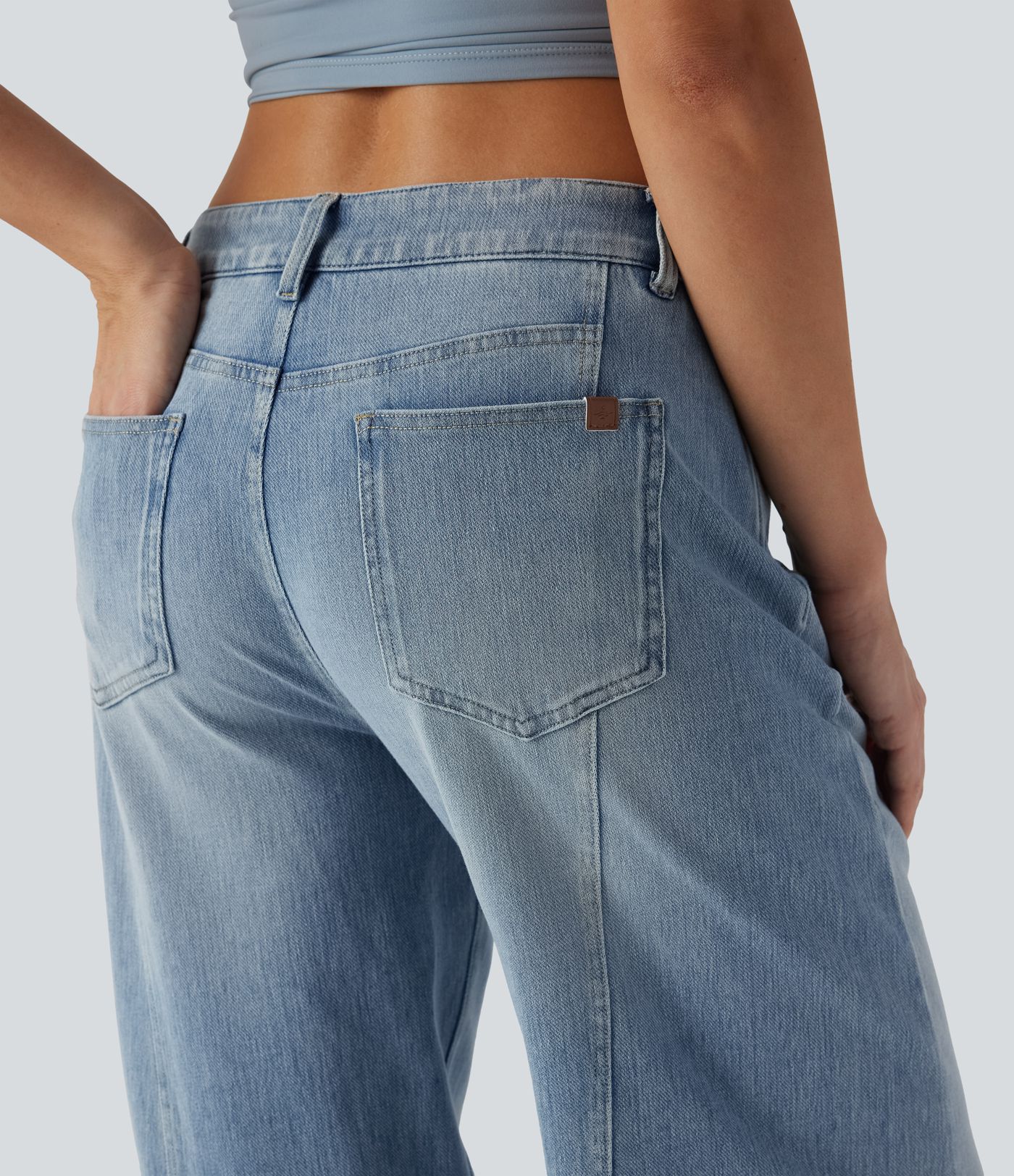 Halara Flex™ Niedrige Taille Weite Bein Casual Jeans mit Taschen