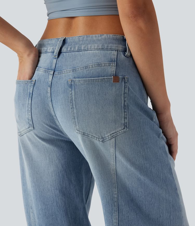 Halara Flex™ Niedrige Taille Weite Bein Casual Jeans mit Taschen