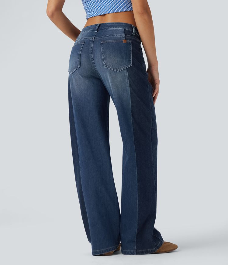 Halara Flex™ Low Rise Color Block Wide Leg Casual Jeans with Pockets