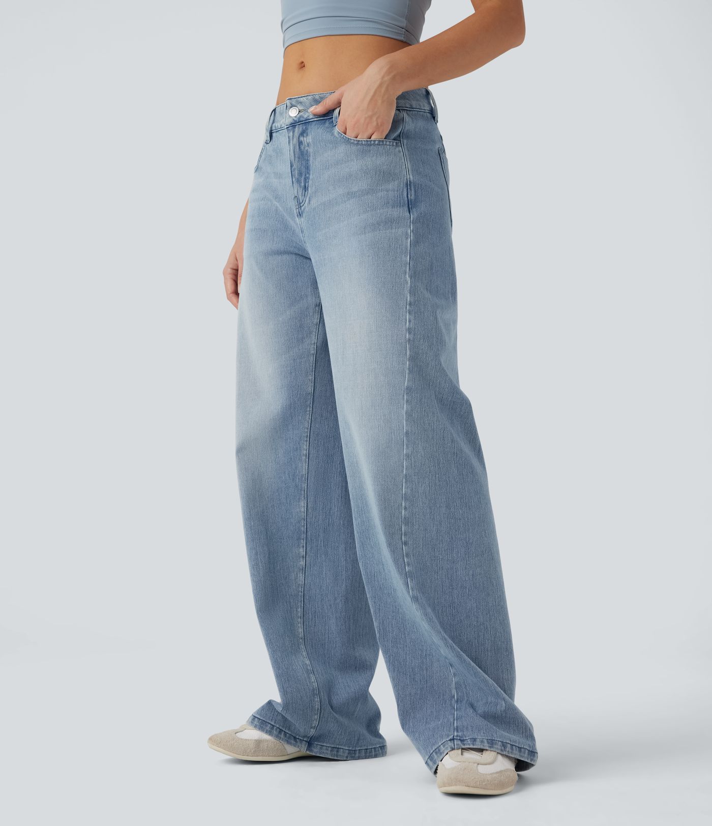 Halara Flex™ Niedrige Taille Weite Bein Casual Jeans mit Taschen