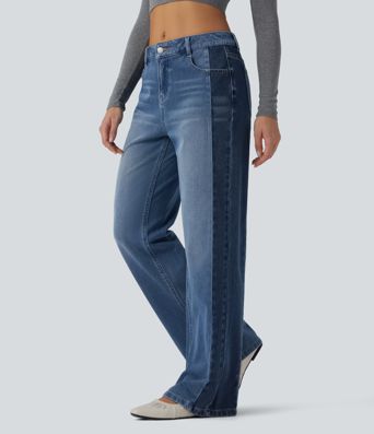 Halara Flex™ Low Rise Color Block Wide Leg Casual Jeans with Pockets