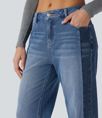 Halara Flex™ Low Rise Color Block Wide Leg Casual Jeans with Pockets