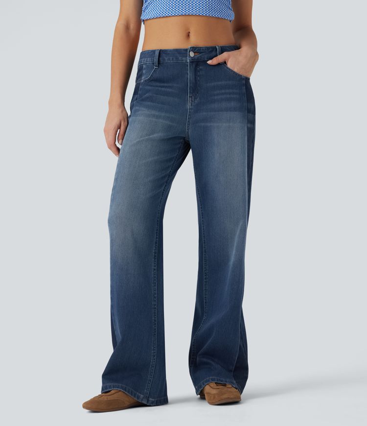 Jean large Halara Flex™ taille basse color block avec poches