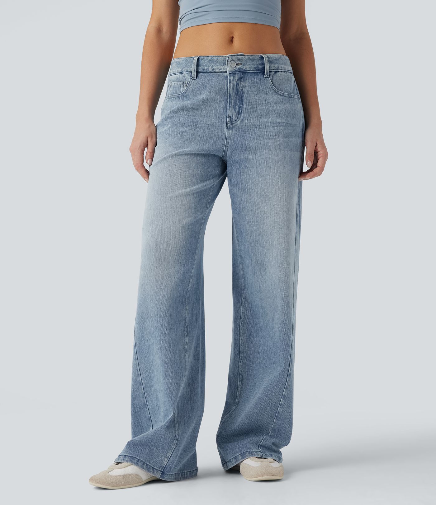 Halara Flex™ Niedrige Taille Weite Bein Casual Jeans mit Taschen
