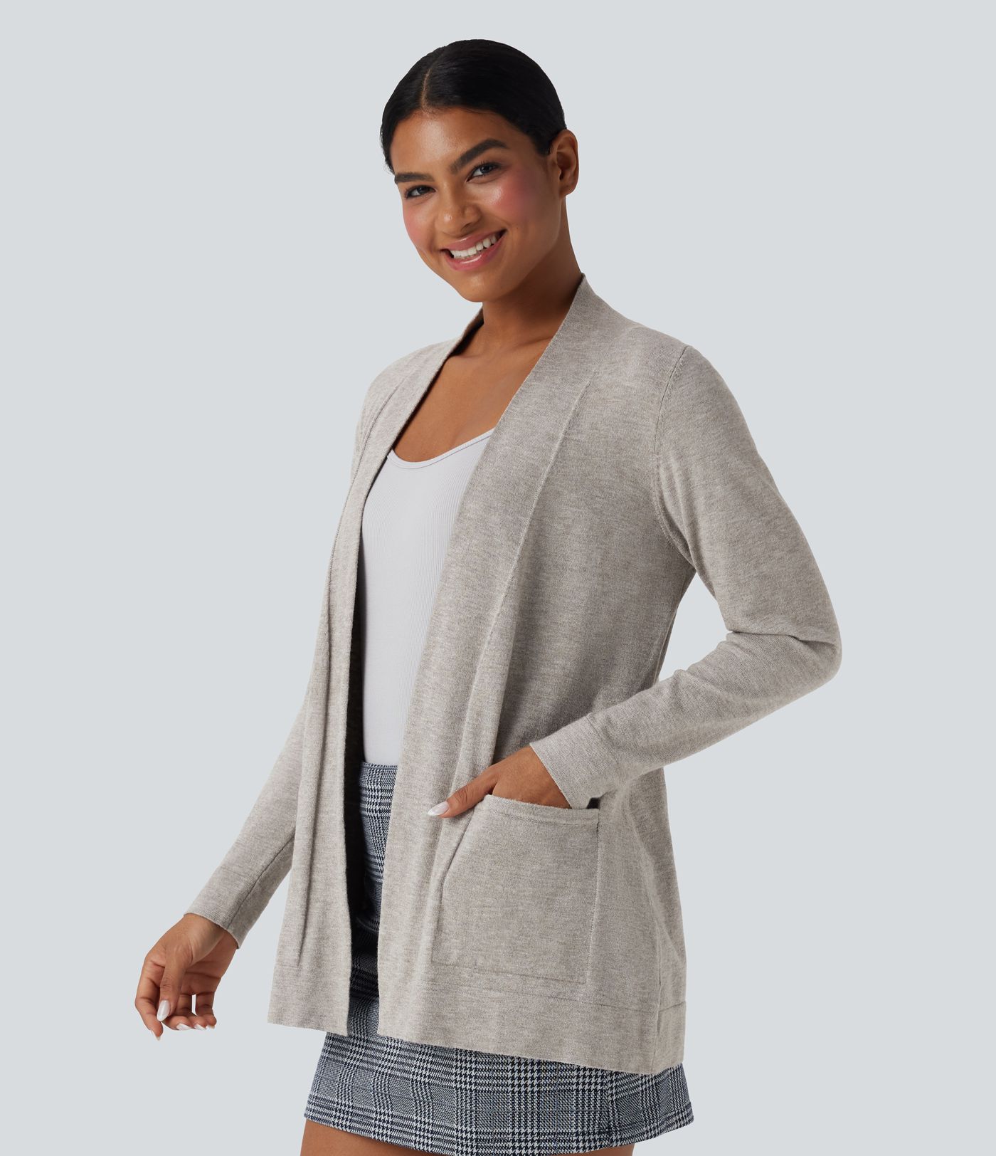 Long Sleeve Open Front Work Cardigan with Pockets