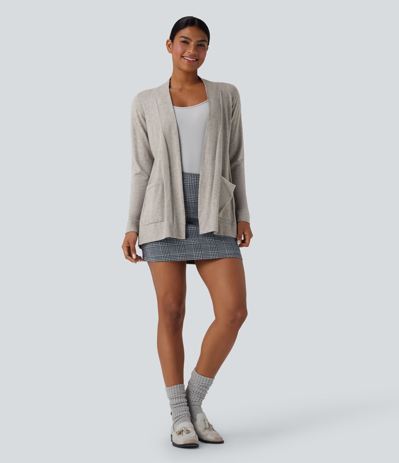 Long Sleeve Open Front Work Cardigan with Pockets