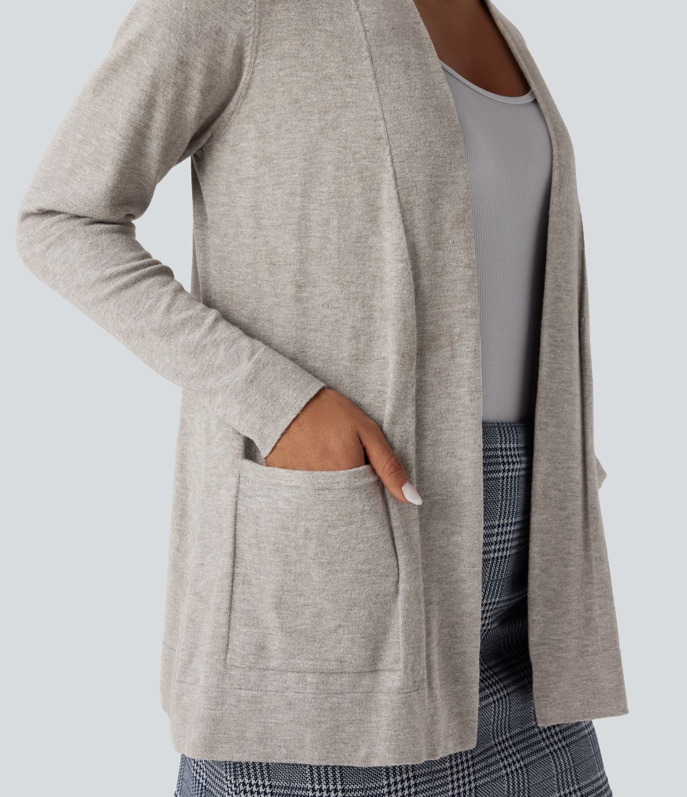 Long Sleeve Open Front Work Cardigan with Pockets