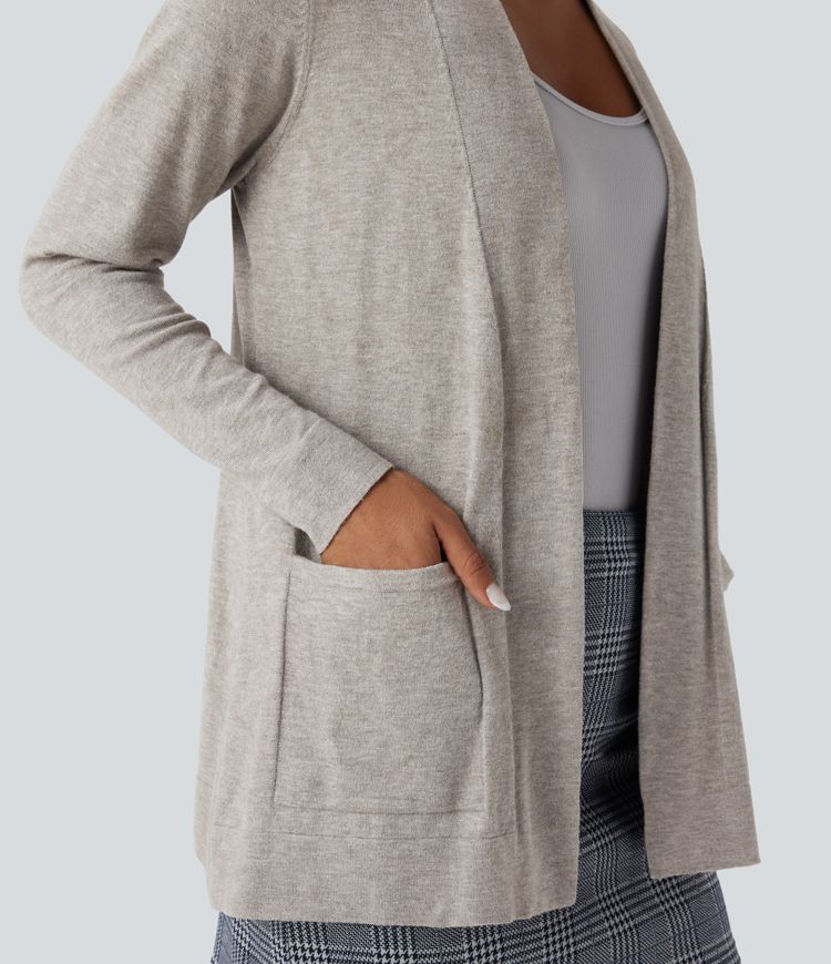 Long Sleeve Open Front Work Cardigan with Pockets