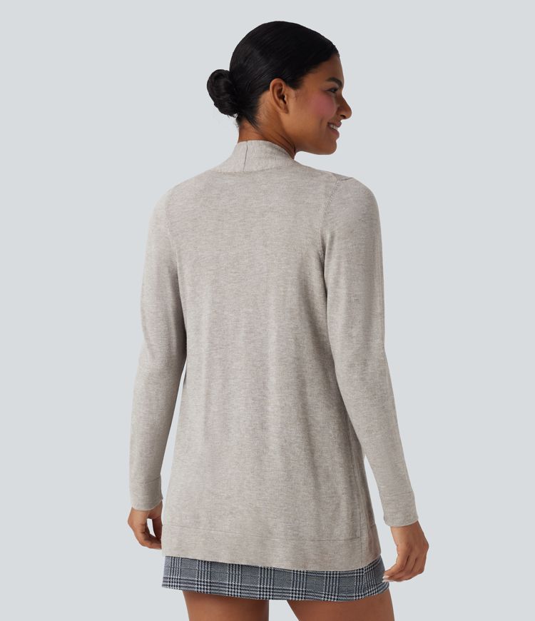 Long Sleeve Open Front Work Cardigan with Pockets