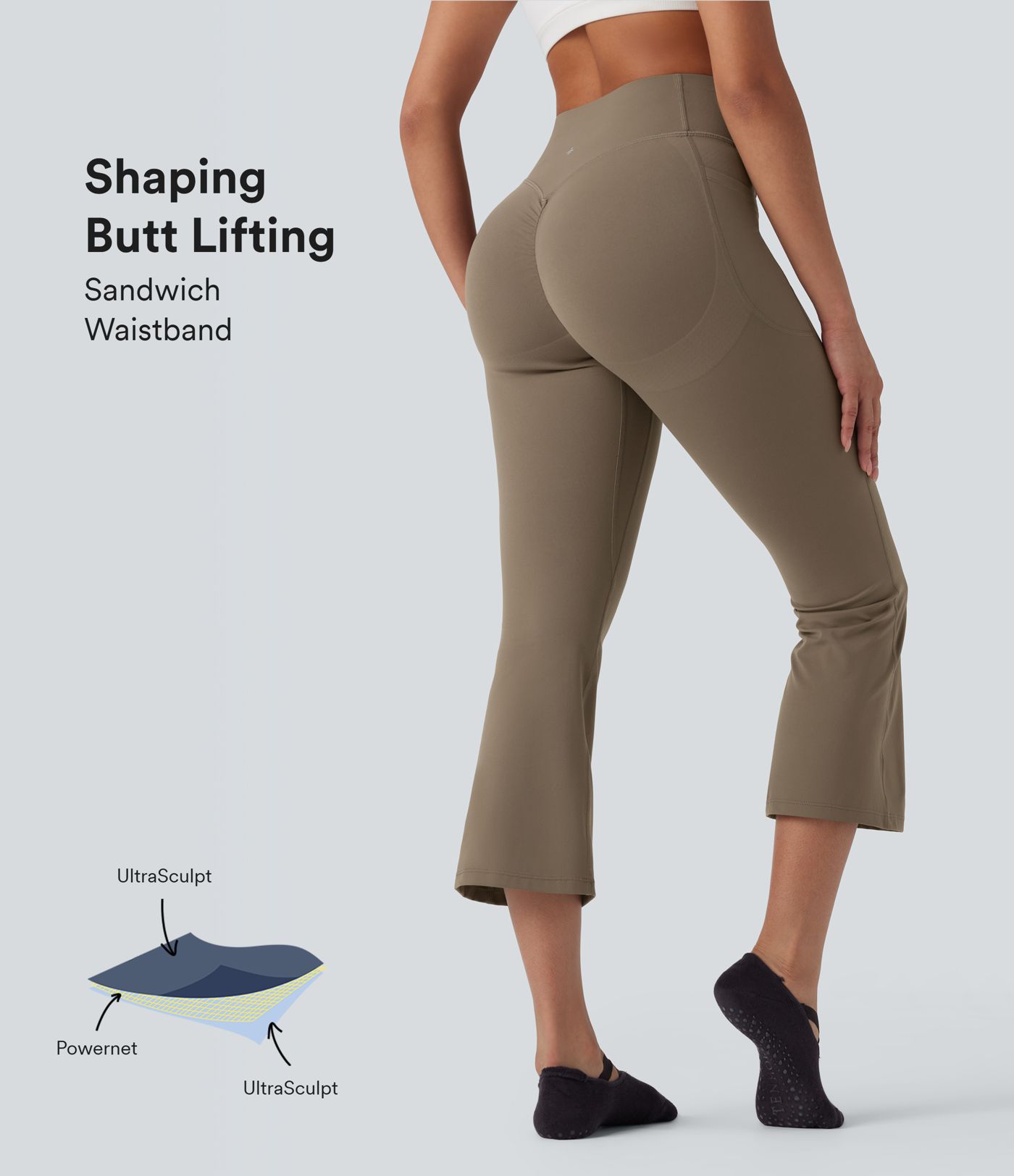 Pantalon de yoga court à coupe bootcut gainant galbant taille haute avec effet scrunch et poches Halara UltraSculpt™