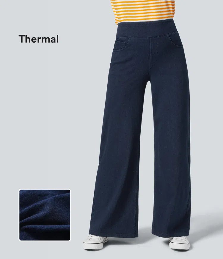 Halara Flex™ High Waisted Pockets Wide Leg Casual Thermal Jeans