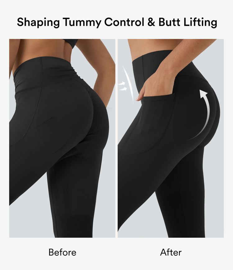 SoCinched High Waisted Butt Lifting Tummy Control Side Pocket Shaping Capri Training UltraSculpt Leggings