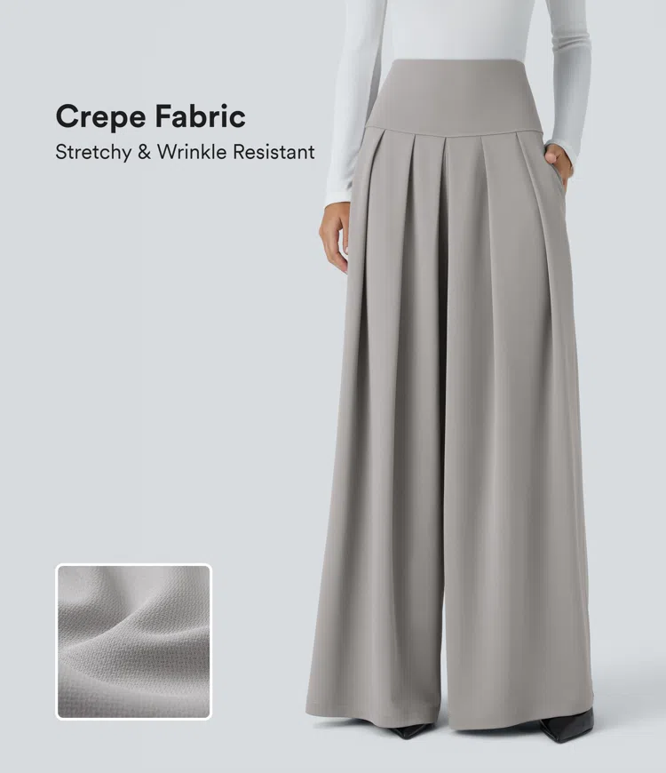 Halara Flex™ Super High Waisted Pleated Pocket Wide Leg Crepe Work Pants