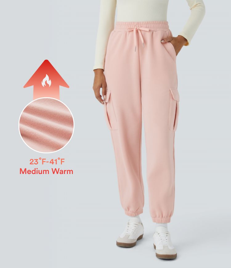 Pantalón polar tiro alto cordón múltiple bolsillo