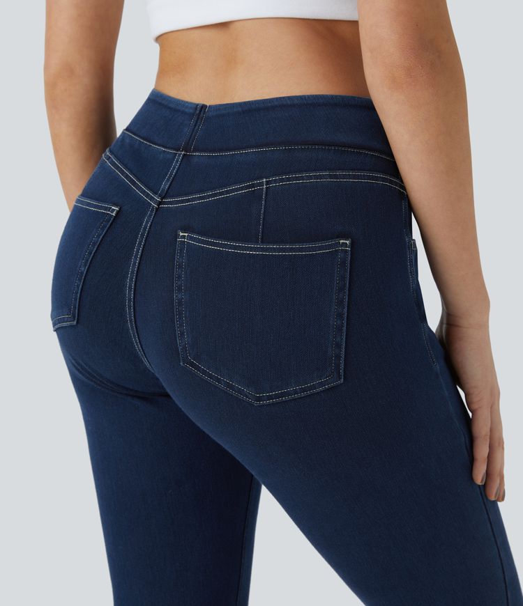 Leggings Halara Flex™ Denim mezclilla punto elástico botones decorativos tiro alto curva múltiples bolsillos 7/8
