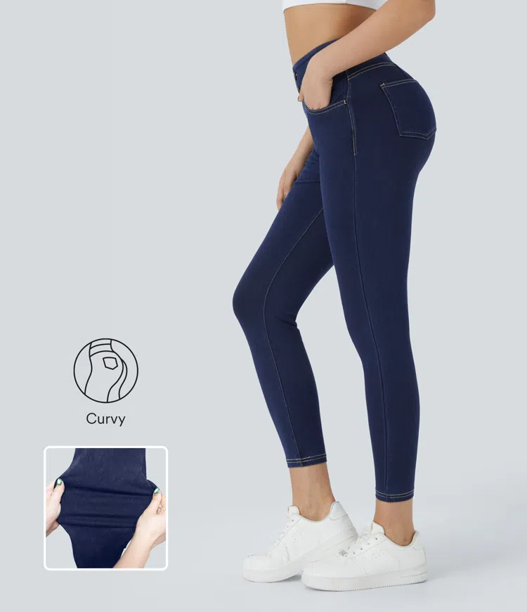 Halara Flex™ Curvy High Waisted Decorative Pockets Denim Casual 7/8 Leggings