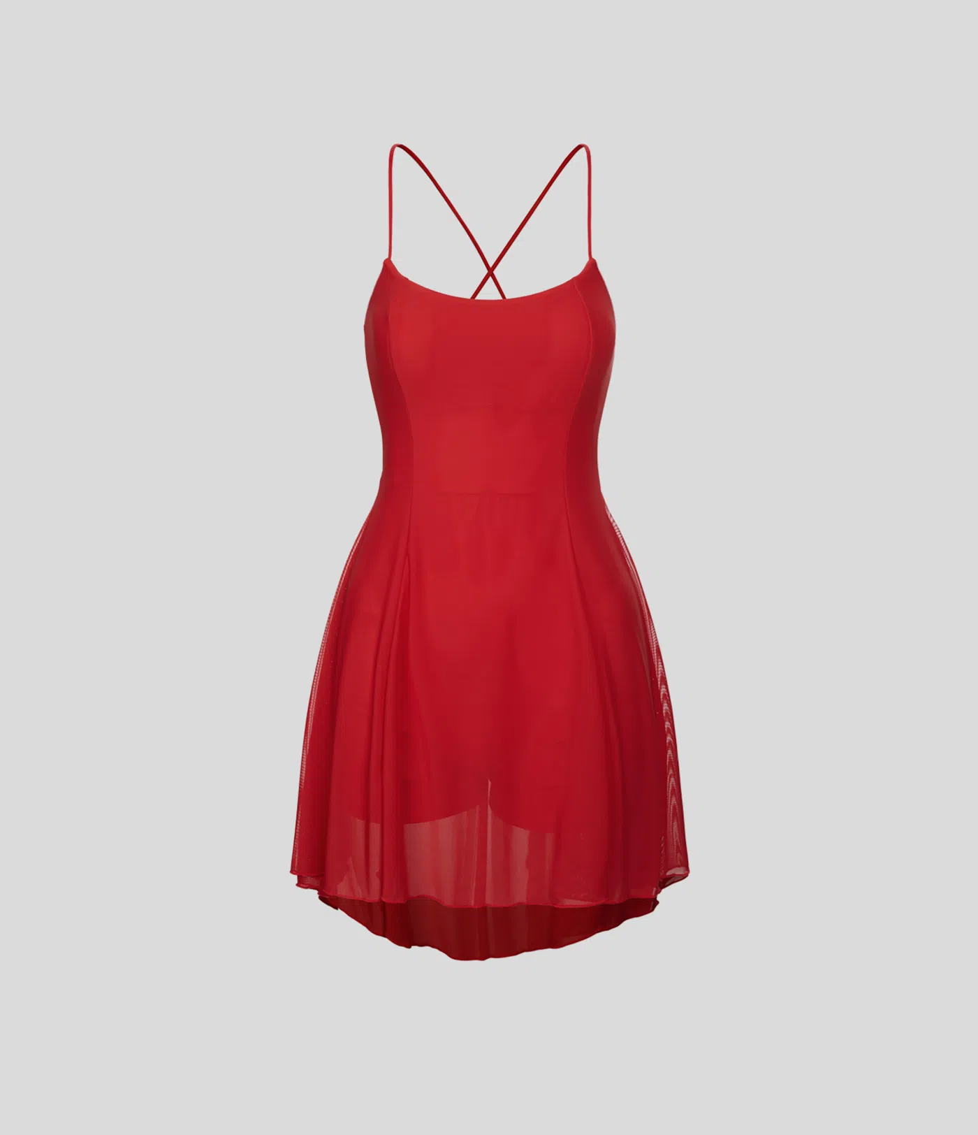 Lace Up 2-in-1 Pocket High Low Contrast Mesh Flowy Low Support Mini Dance Active Dress A-C Cups