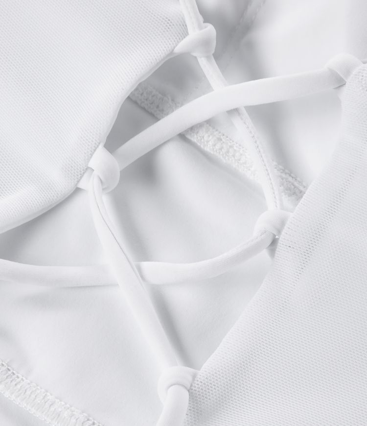 Backless lace-up 2-in-1 pocket high-low contrast mesh flowy mini dance active dress