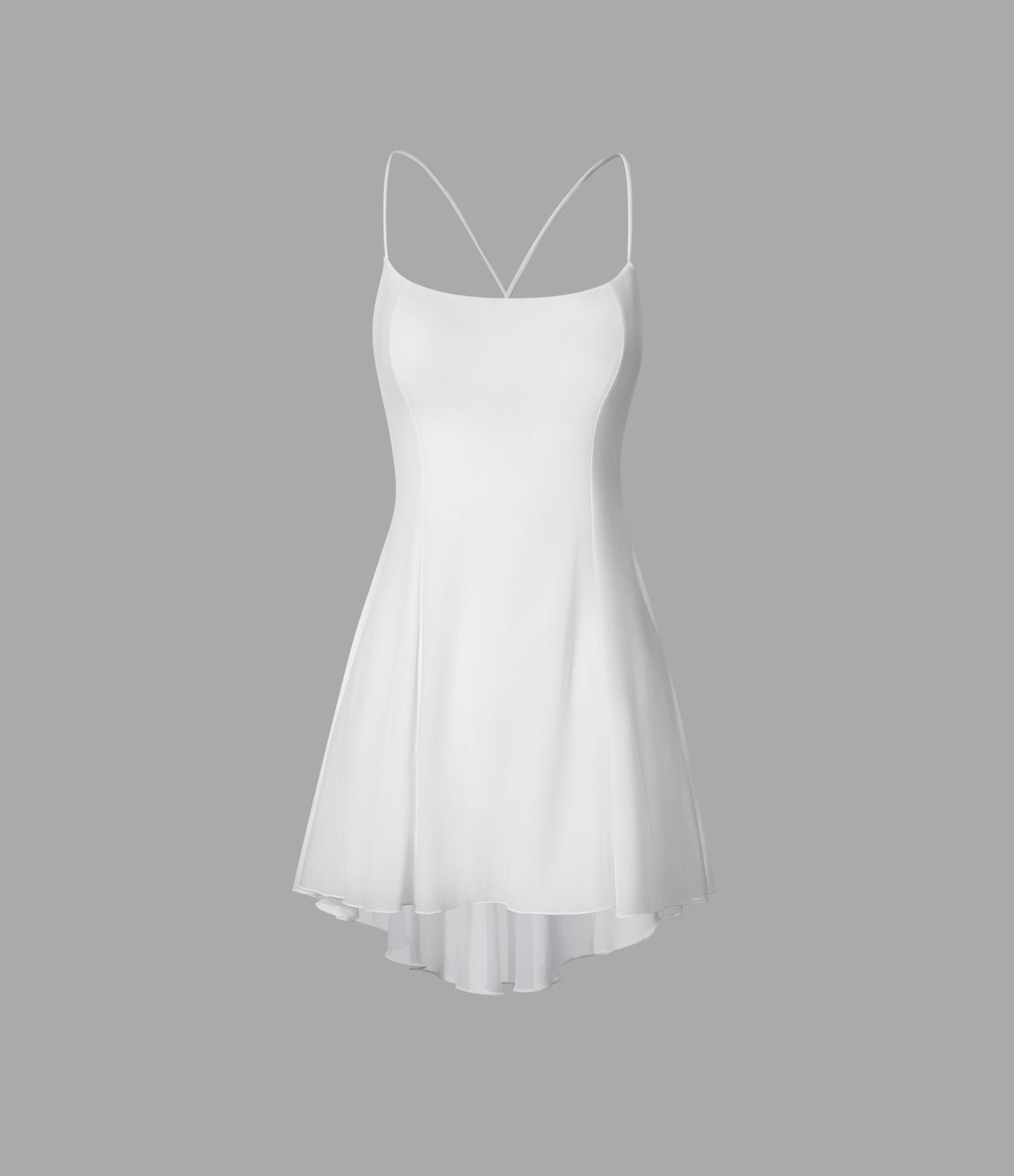 Backless lace-up 2-in-1 pocket high-low contrast mesh flowy mini dance active dress